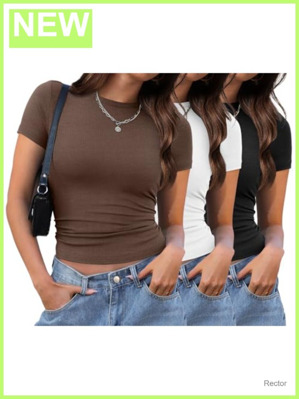 Women's Slim Fit Crew Neck Short Sleeve Basic Tees Y2K Crop Top 3 Pack